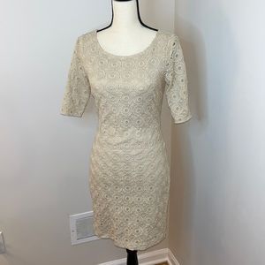 Banana Republic Cream fitted embroidered dress
